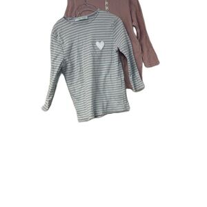 Gray and Pink Ribbed 3/4 Tees with Heart Detail size 8